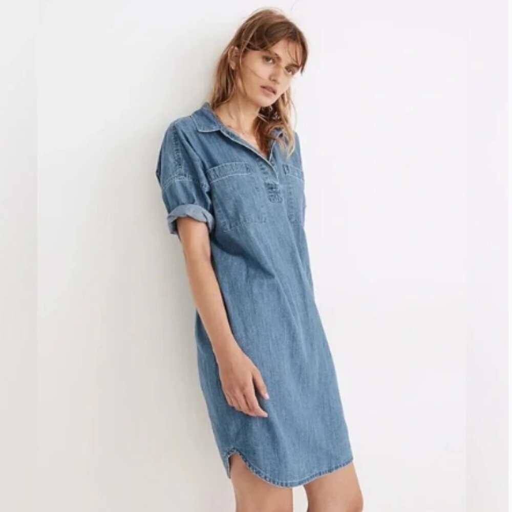 Madewell Denim Short-Sleeve Popover Shirtdress in Waltham Wash (1501)